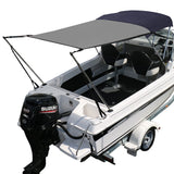 Grey Bimini Extension Kit on boat with Suzuki motor