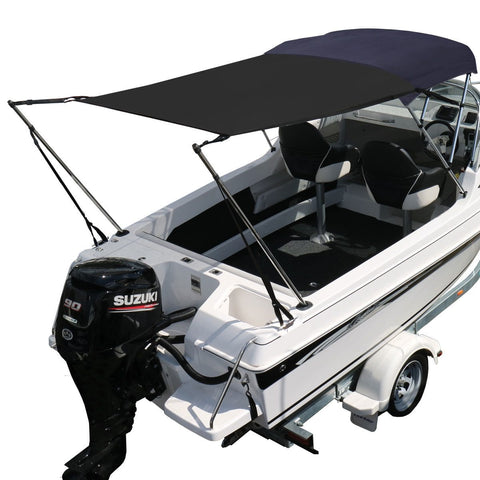 Black Bimini Extension Kit on boat with Suzuki motor