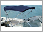 Blue Whitewater Pro Bimini Aluminium on boat with water in background 