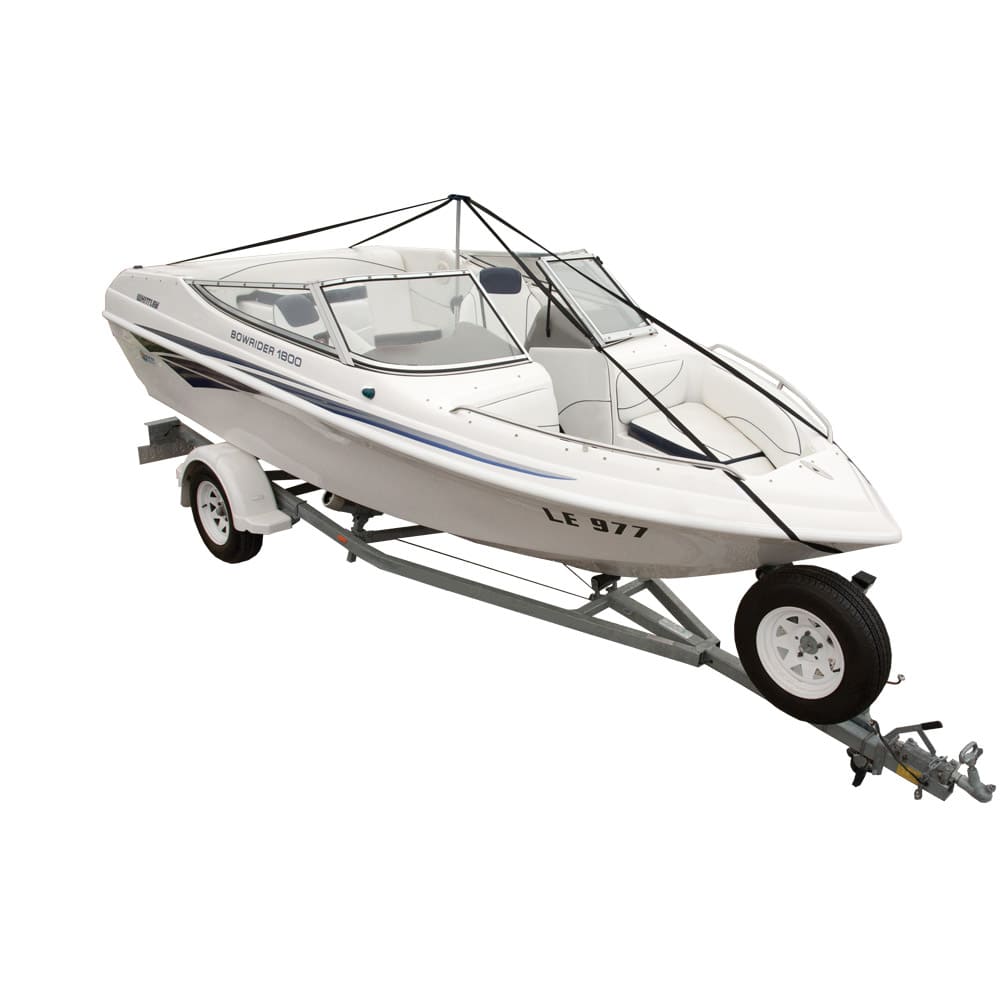 Boat Cover Support Pole on white boat on trailer 