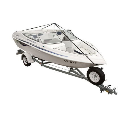 Boat Cover Support Pole on white boat on trailer 